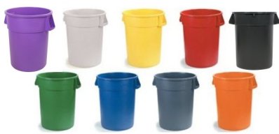 44 gallon Round Waste Container color coded 24.5 inches diameter x 31.35 inches high