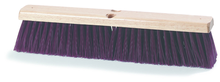 Push broom or garage broom 24 inches wide with maroon polypropylene trim with metal threaded 60 inch handle and brace