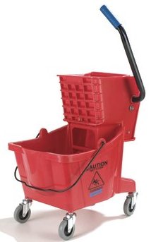 Mop Bucket red with 3 inch non marking casters and red Side Press Wringer 26 Quarts 3690805