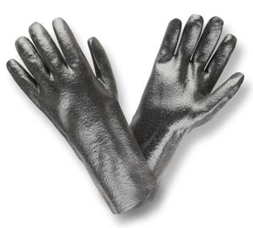 PVC Glove 18 inch length gauntlet over cotton interlock lining rough finish Number 5018R price per each.