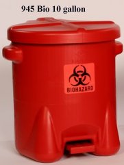 Step On Bio Hazard Waste Can Red 10 Gallon Poly Eagle No. 945BIO