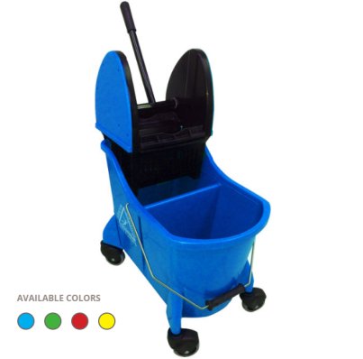 Mop Bucket 35 Quart with Dual Cavity with down press wringer color coded