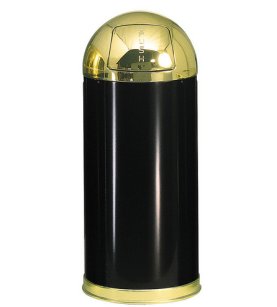 Round Steel Waste Receptacle with Galvanized Steel Liner 15 Gallon European Black with Brass Accents FGR153610GLBK