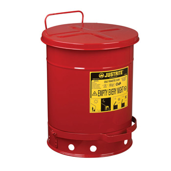Fire Safe Oily Rag Waste Cans 10 Gallon Size Red Metal Step on Opening