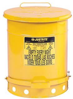 Fire Safe Oily Rag Waste Cans 10 Gallon Size Yellow Metal Step on Opening 09301