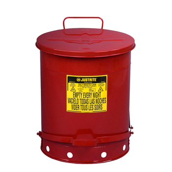 Fire Safe Oily Rag Waste Cans 14 Gallon Size Red Metal Step on Opening