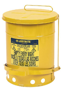 Fire Safe Oily Rag Waste Cans 14 Gallon Size Yellow Metal Step on Opening 09501