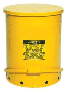 Fire Safe Oily Rag Waste Cans 21 Gallon Size Yellow Metal Step on Opening 09701