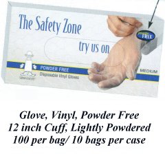 Disposable Vinyl Gloves Powder Free 5 mil 12 inch cuff 100 per box Natural Color GVPL