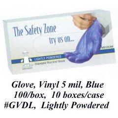 Vinyl Gloves Lightly Powdered 5 mil 9 inch cuff Disposable 100 per box Blue Color GVDL