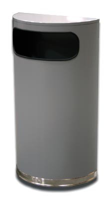 Half Round Trash Can Side Entry 9 Gallon Silver Metalic Steel  HRSM9