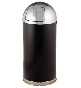 Round Steel Waste Receptacle with Galvanized Liner 15 Gallon European Black with Chrome Accents R153620BGLBK