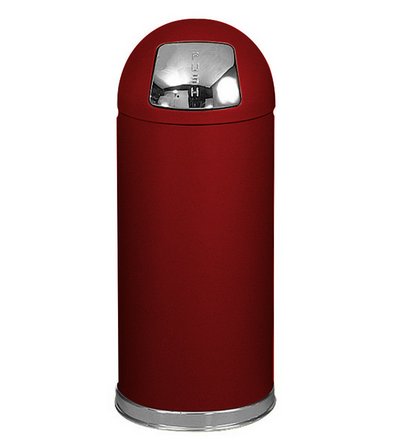 Round Top Receptacle self closing push door European Crimson with Chrome Accents color  15 gallon capacity