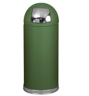 Round Steel Waste Receptacle with Galvanized Liner 15 Gallon European Empire Green with Chrome Accents FGR153620GLEGN