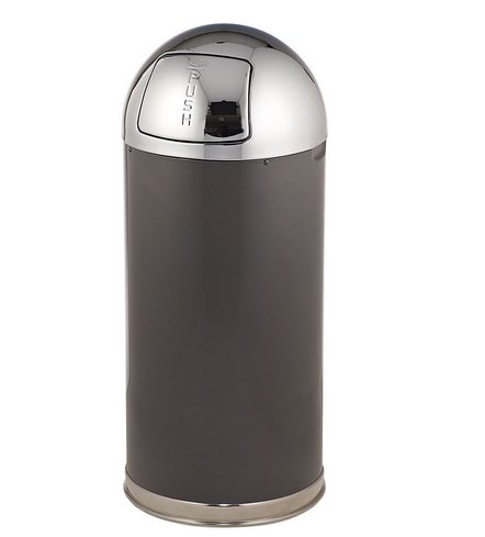 Round Top Receptacle self closing push door Anthracite with Chrome Accents color  15 gallon capacity