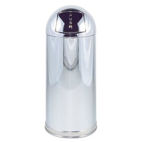 Round Top Receptacle self closing push door   Mirror Chrome color 15 gallon capacity