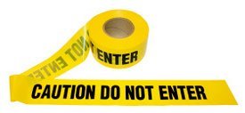 Barricade Tape Yellow with CAUTION DO NOT ENTER Legend printed with black ink 3 inch x 1000 feet 2 mil thick T20102