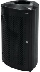 Open Top Trash Can Black Steel Triangular Curved 21 gallon capacity with liner