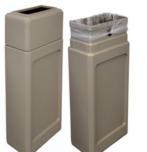 Trash can wall hugging aesthetically pleasing with hidden trash bags 13 gallon size Beige