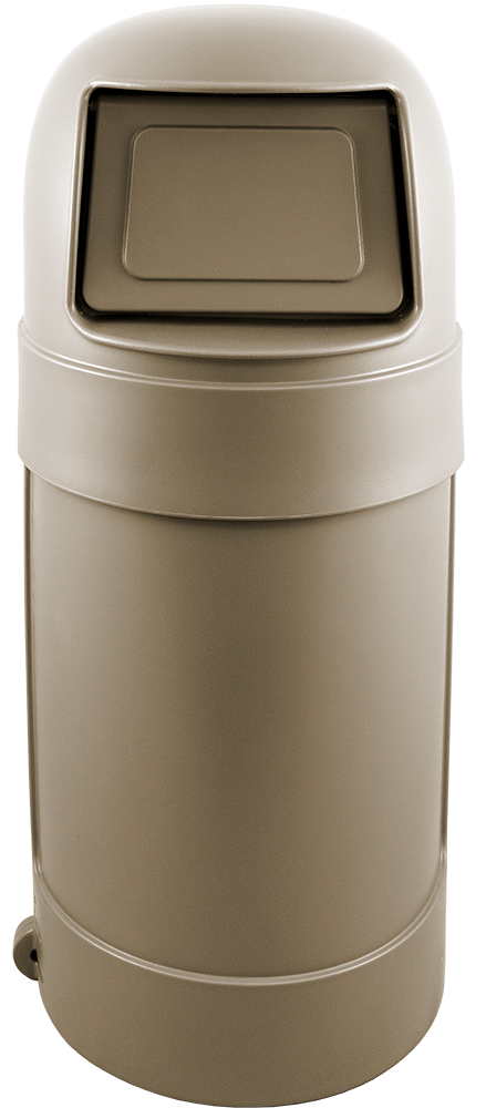 Trash can Round Top Beige 24 gallon capacity Heavy duty plastic for Indoor or Outdoors