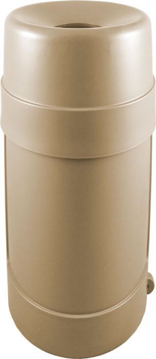 Trash can Round Funnel Top Beige 24 gallon capacity Heavy duty plastic for Indoor or Outdoors.