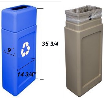RECYCLE BLUE SLIM TRIM WASTE CAN 13 GALLON OPEN TOP