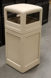 Workers Choice Poly 42 Gallon Trash Can with side open waste entry hooded top 18.5 inched square Beige