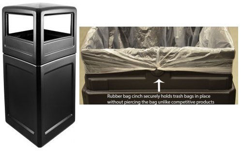 Workers Choice Poly 52 Gallon Trash Can with side open waste entry hooded top 20.5 inched square Black