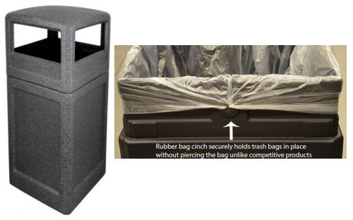 Workers Choice Poly 52 Gallon Trash Can with side open waste entry hooded top 20.5 inched square Granite