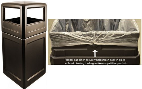 Workers Choice Poly 52 Gallon Trash Can with side open waste entry hooded top 20.5 inched square Java