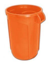 Trash Can Orange 32 gallon open top heavy duty round waste can. Super heavy duty.